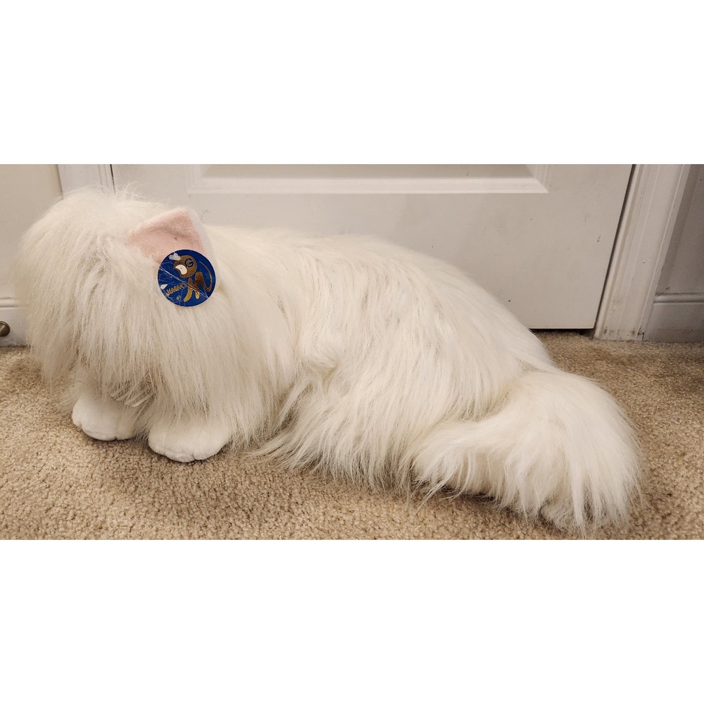 Vintage Jimmy G White Persian Cat Plush Long Hair Stuffed Animal Blue Eyes